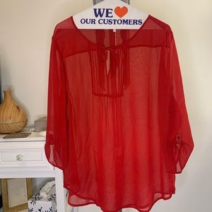 Sheer Cherry Red Top with Bow